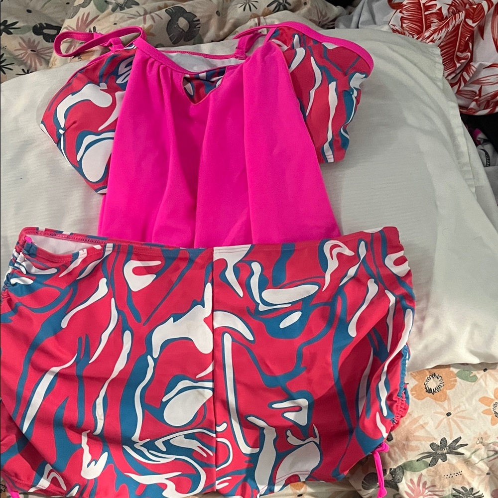 Vibrant Pink and Abstract Print Swimsuit